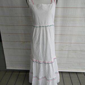 ANN TAYLOR LOFT WHITE TIERRED RUCHED COTTON SUNDRESS MAXI SZ XL